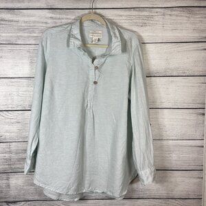 Cynthia Rowley Light Mint 100% Linen Rolled Sleeve Shirt Size XL